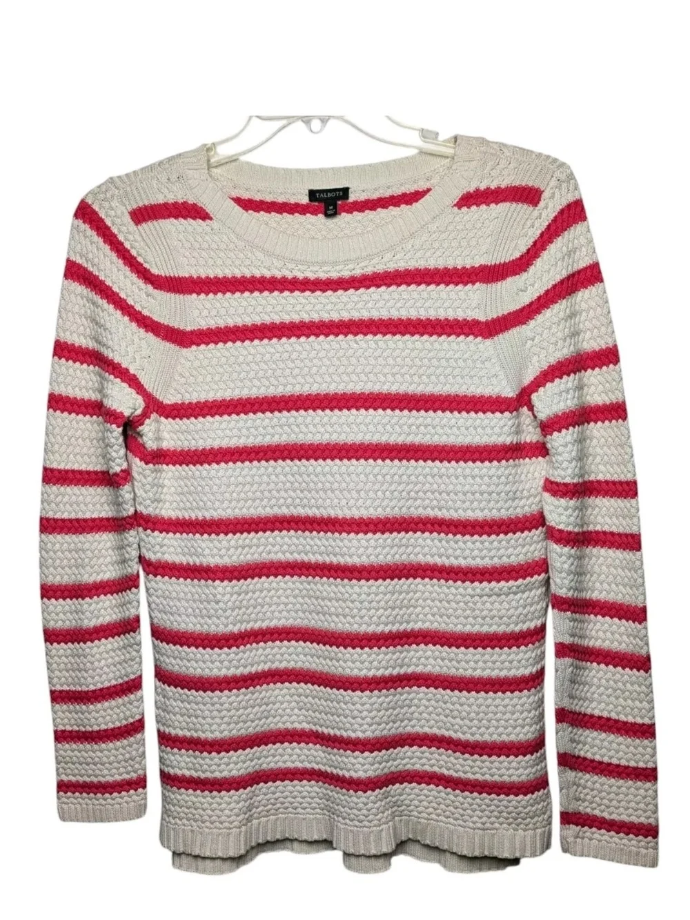 Talbots Striped Sweater Medium Coral Cream